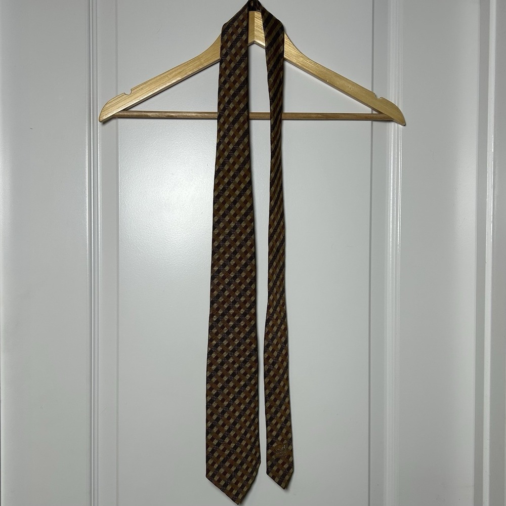 Hermès Paris Vintage 100% Silk Made in France Brown Gold Geometric Woven Tie